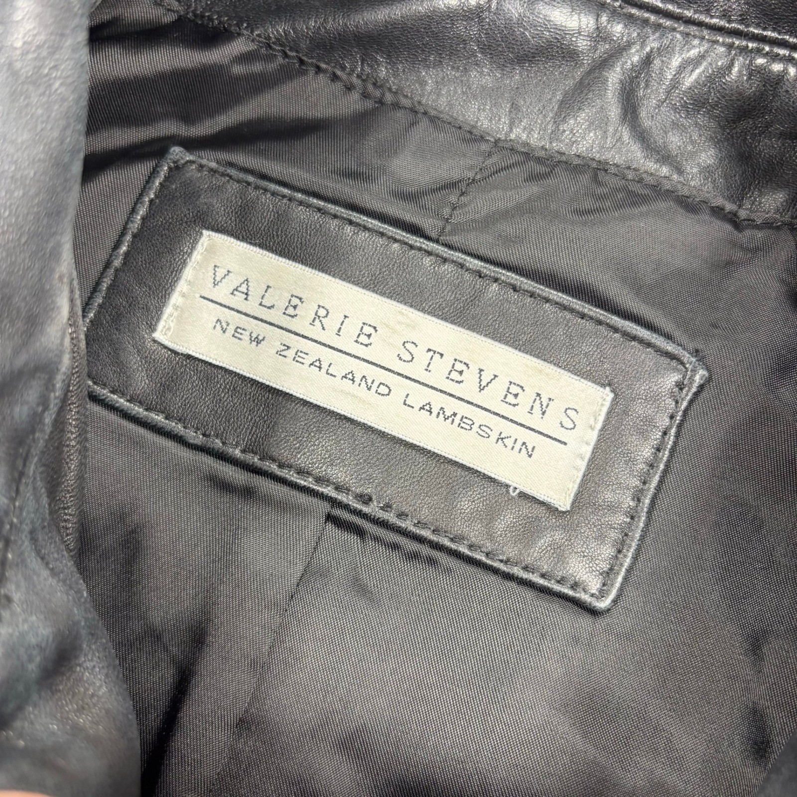 Vintage Valerie Stevens Women’s 10 Black Lambskin Leather Zip Front Jacket Moto