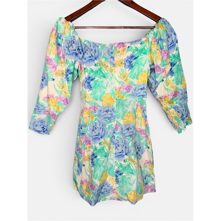 NWT Zara Floral Puff Sleeve Mini Dress Cottagecore Romantic Summer | Size XS