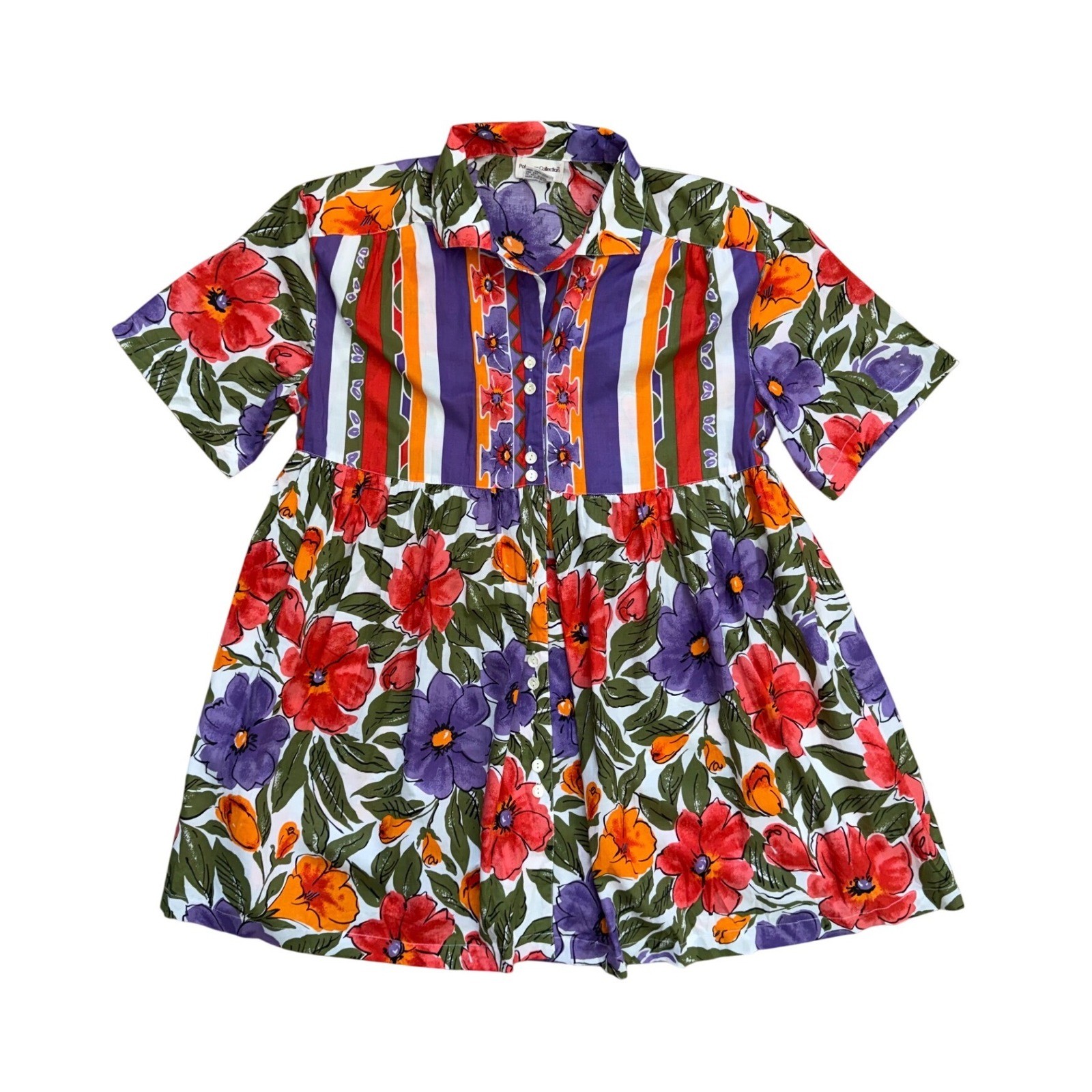 Vintage Floral Babydoll Top Medium Cotton Mixed Print 90s retro cottage garden