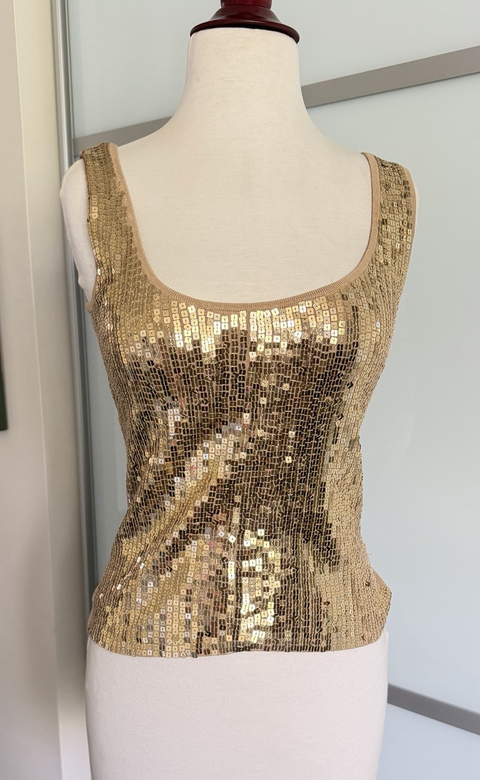 Lillie Rubin Vintage Gold Sequin Tank Top Sleeveless Evening Party Clubwear XS