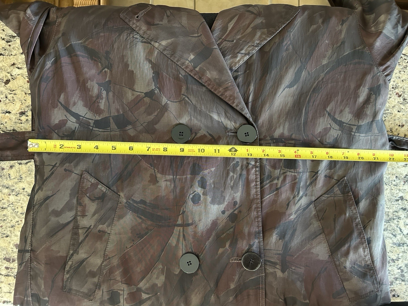 Vintage 90s London Fog Women’s 6 Abstract City Camouflage Trench Coat Wool Lined