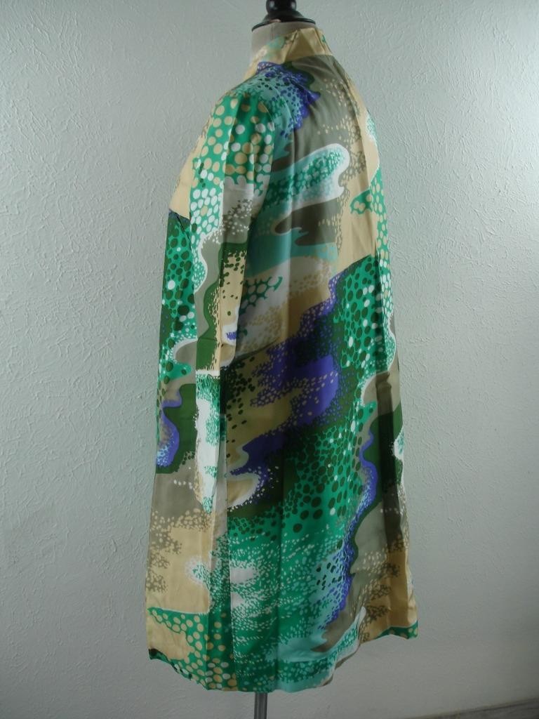 Women’s M L 16 Vtg 1960’s 2-Pc Dress Suit Long Jacket Maxi Cape Colorful Satin