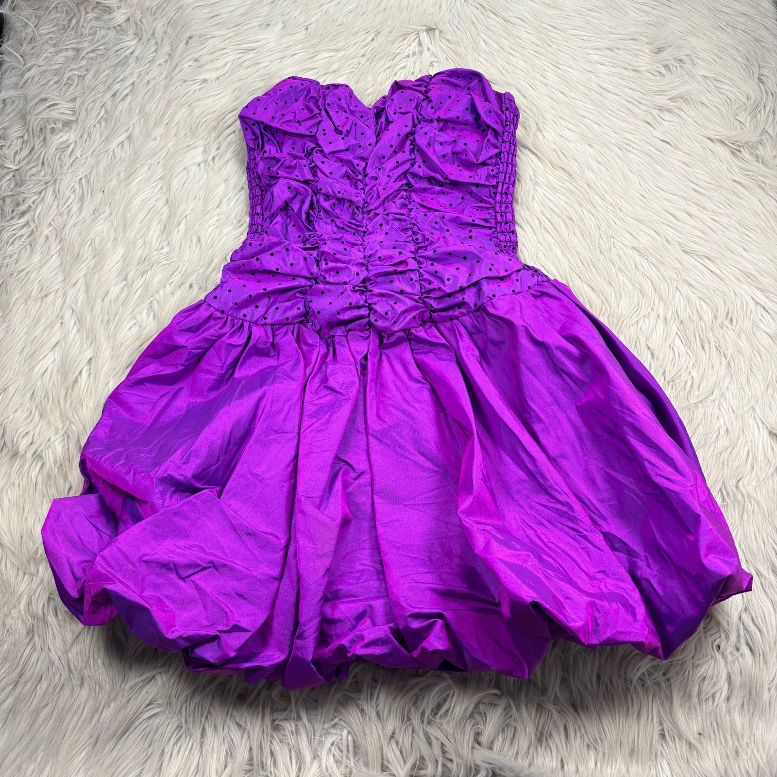 Vintage 80’s By Choice Women’s 13 Purple Bubble Hem Mini Dress Flocked Polka Dot