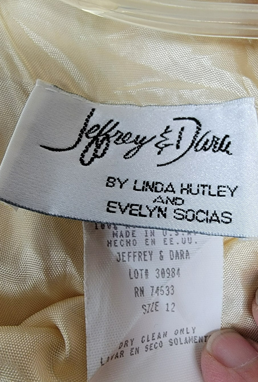 VTG 80s JEFFERY & DARA Linda Hutley Yellow Floral Dress Size 12 USA made Padded