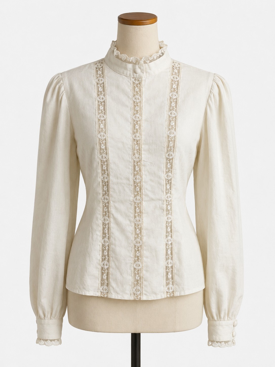 Alexandria 100% Linen Victorian Prairie Blouse Lace Cottagecore Women 14