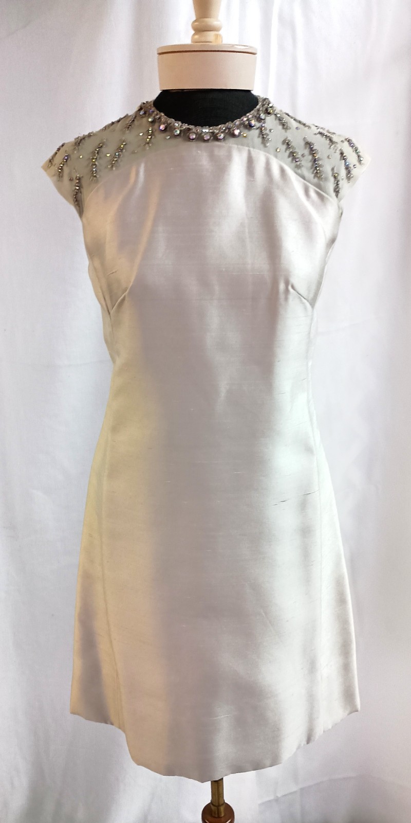 Vtg 60s Bob Bugnand For Sam Friedlander Silver Shantung Silk Shift Dress Small