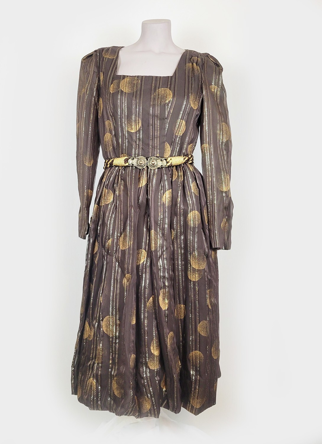 Richilene New York vintage bronze & gold lame midi cocktail dress Size 10 (vtg)