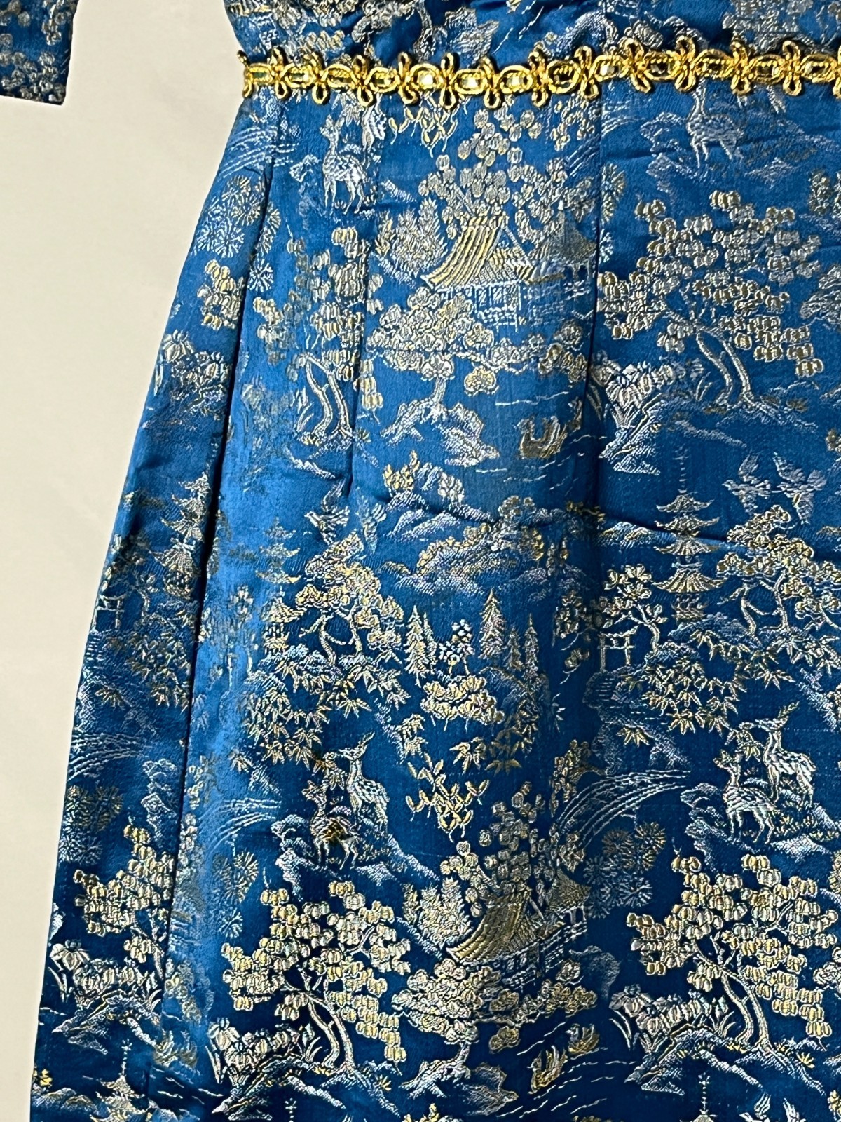 Vintage 50s Gold Jacquard Brocade Dress Womens S Blue Cocktail Talon Zip