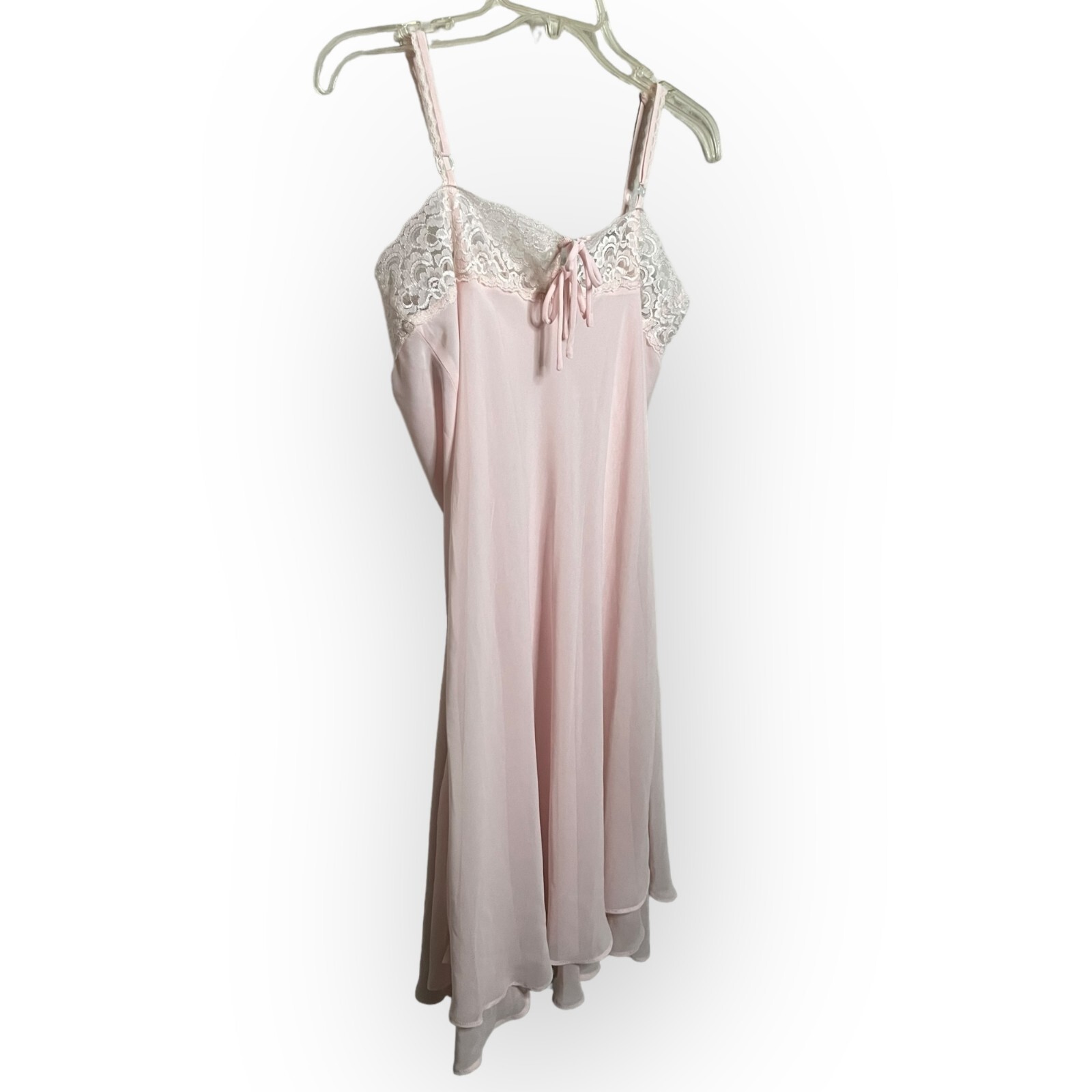 Valerie Steven Vintage 90s Pale Pink Lace Edge Lined Nightgown Slip Dress Size M