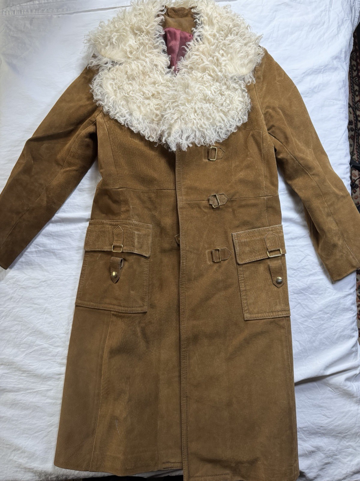 Vintage Rare Jeno de Paris Mid-length Trench Suede Coat -Tibetan Lamb Fur