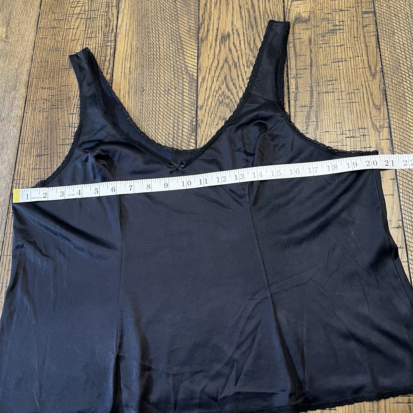 Vintage 2 Pc. Vassarette L Black Lace Camisole & Half Slip (20”) Set Nylon USA