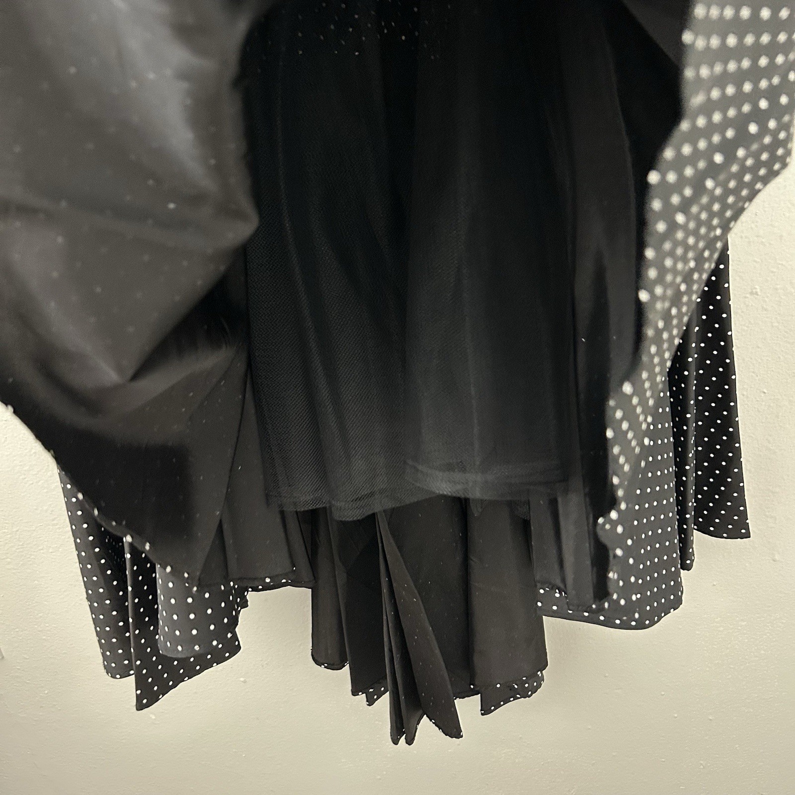 Vintage 80s Polka Dot Prom Party Dress Balloon Puff Sleeve Drop Waist Hi-Low Hem