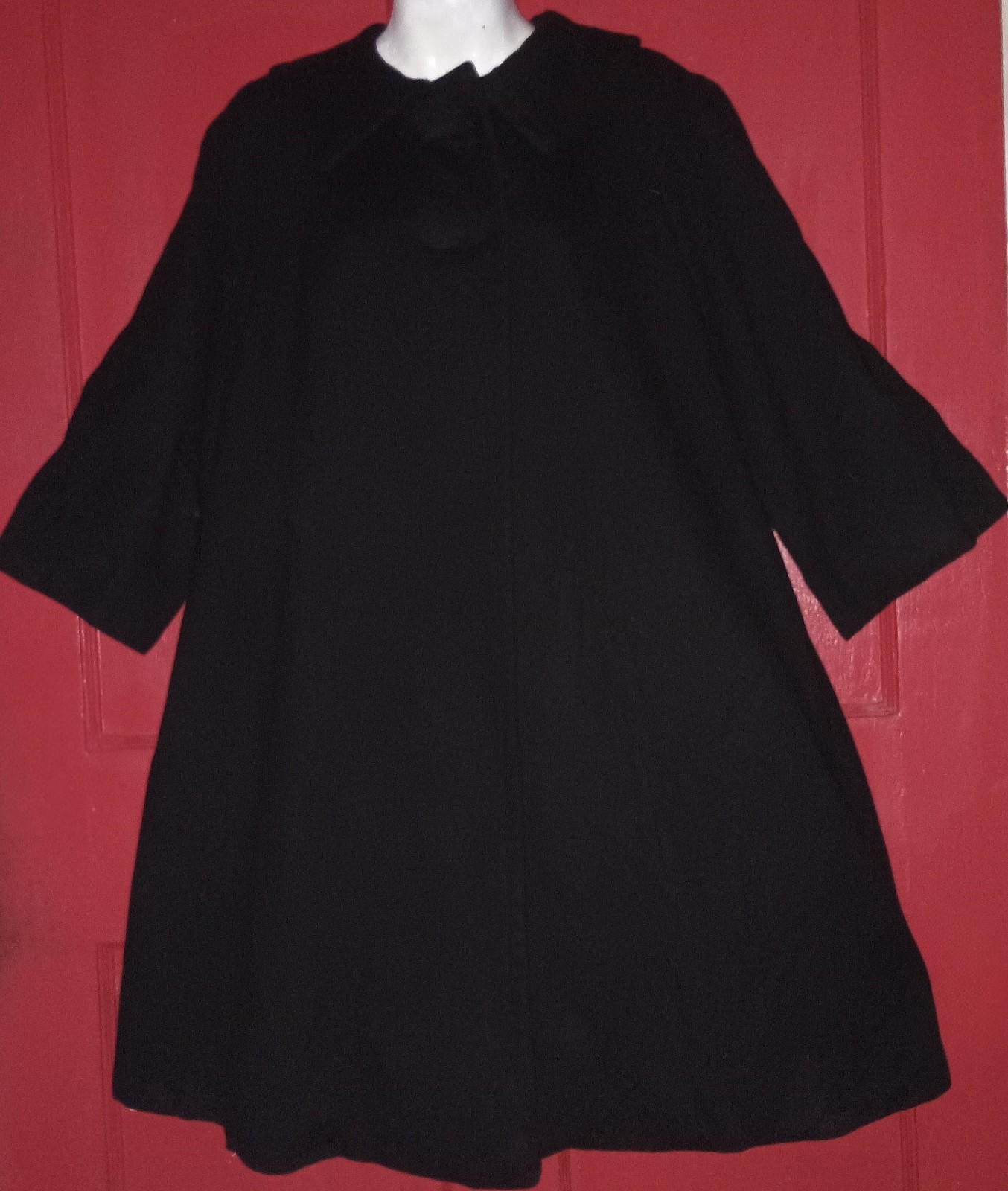 Vintage Forstmann Black Swing Coat 3/4 Sleeves Sz M Wool Or Wool Blend