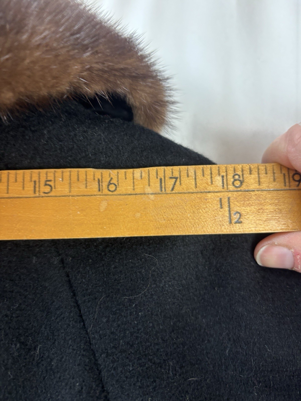 Lorna Lee Solid Black Fur Collar L/SL Wool Long Winter Coat Size Large Vintage