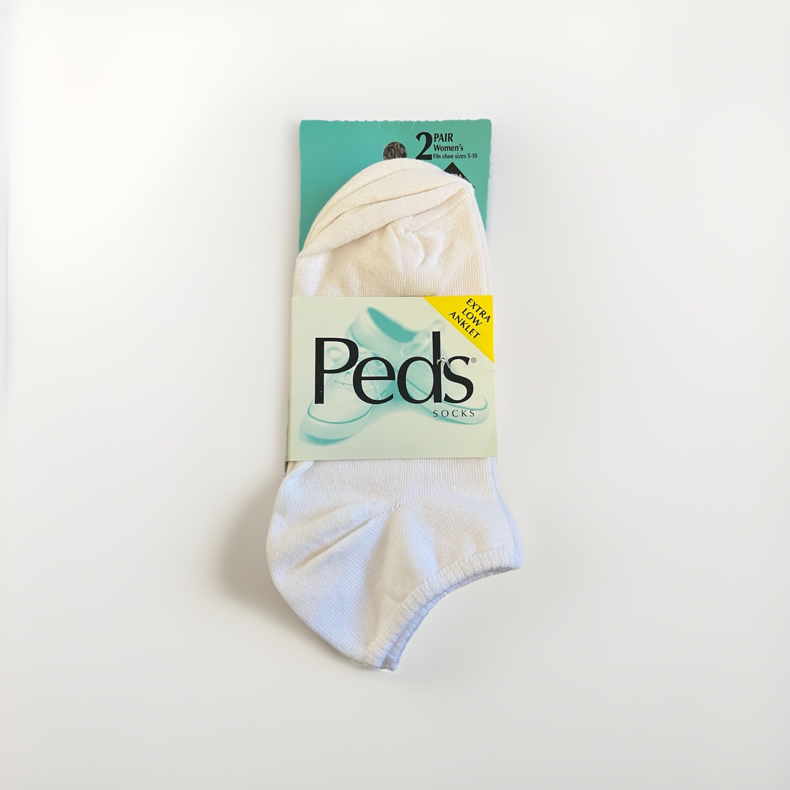 VTG Socks 2 Pack Peds ExtraLow Cut Ankle White Cotton Polyester Spandex USA 90’s