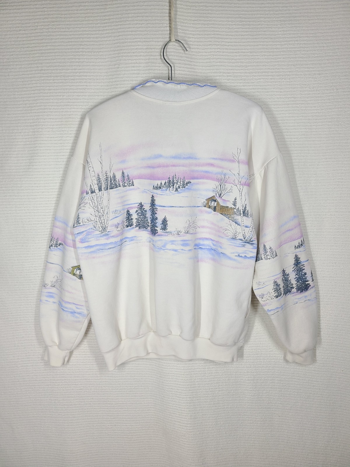 Art Unlimited 1990s Sweatshirt All Over Print Large Crochet Collar Grandma Slay