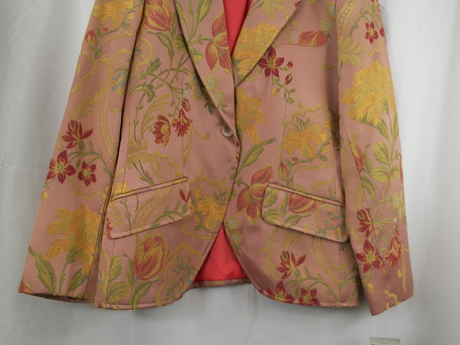 Vintage 1990’S Harve Benard Pink Tan Peach Floral Print Wool Blazer SZ 8