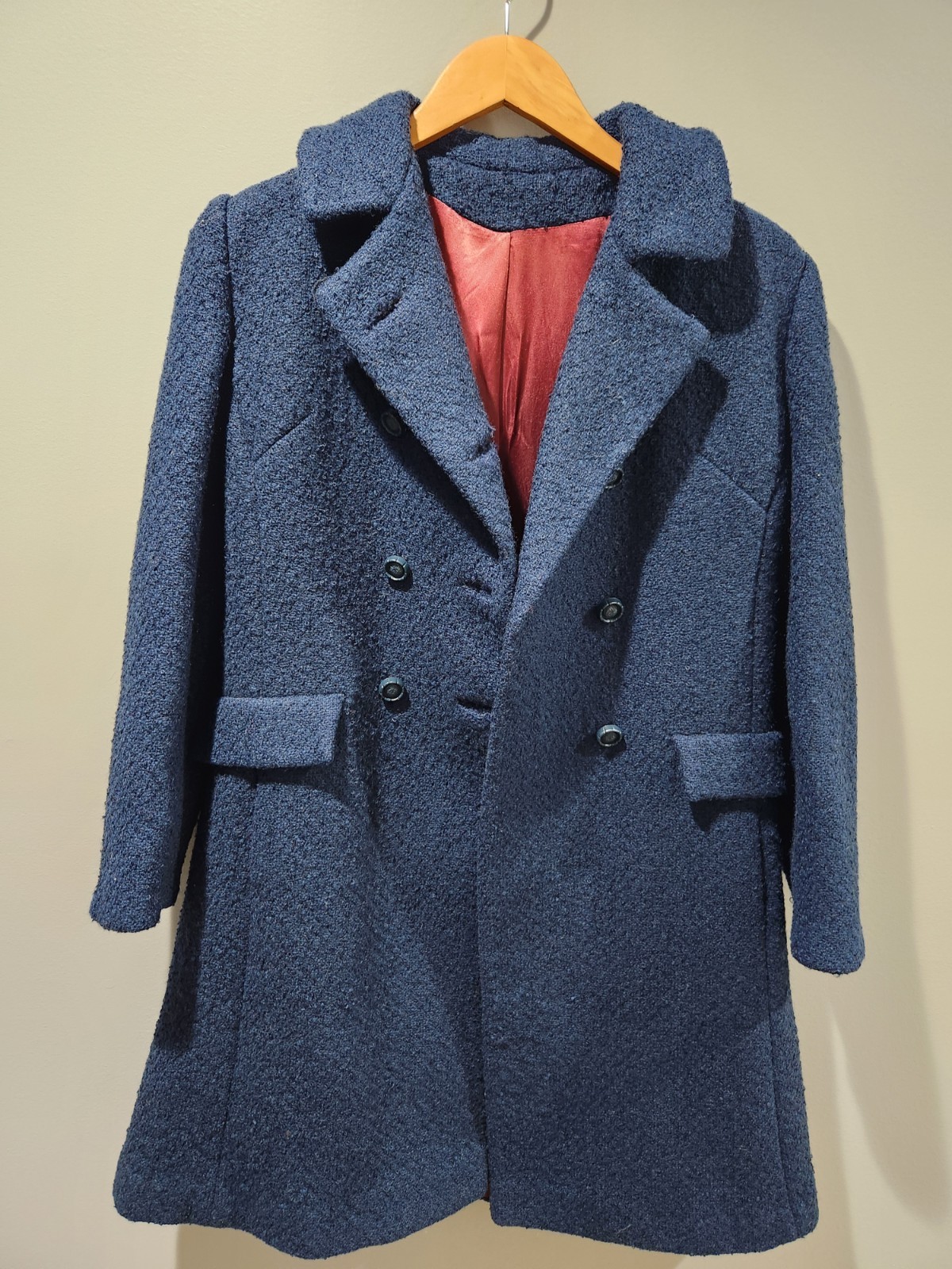 60s VTG Bromleigh New York Blue Wool Coat Mod Buttons Women’s Small?