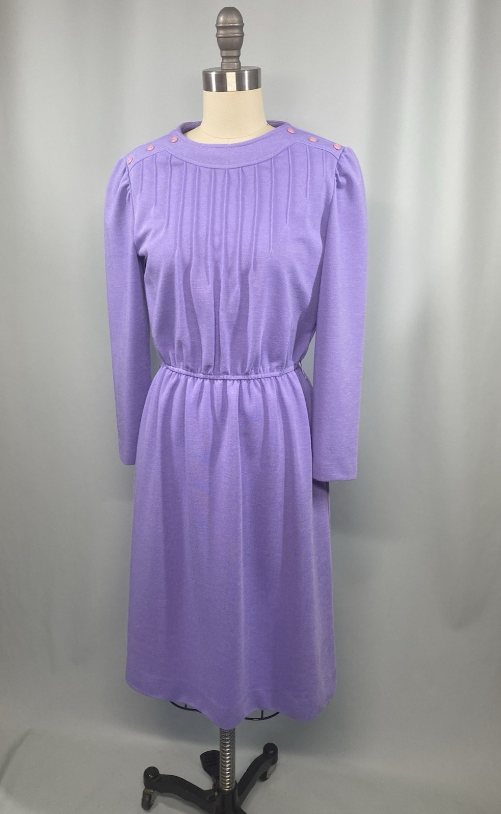 Vintage Dress SIZE PETITE MEDIUM 10 purple long sleeve LESLIE FAY 70s 80s