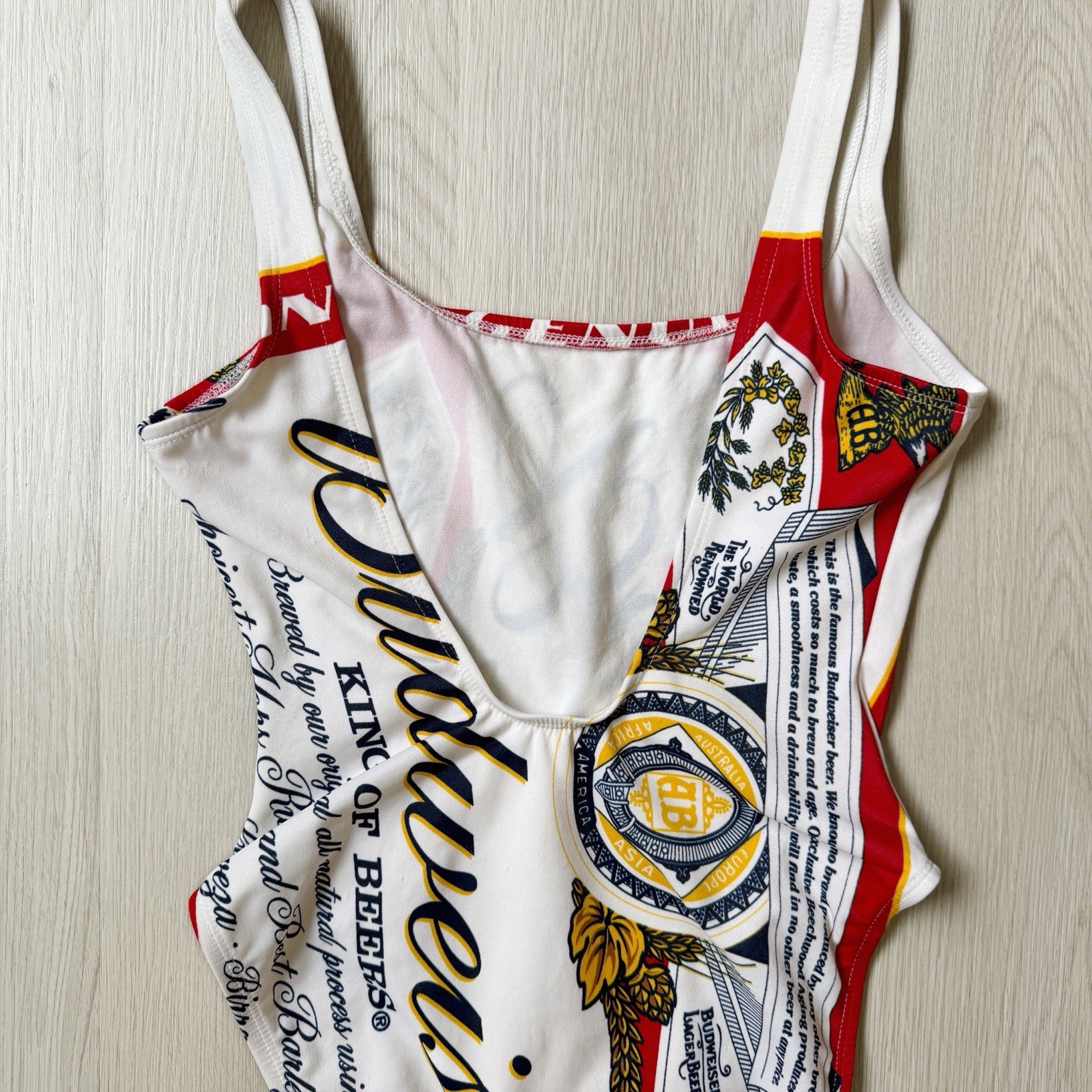 VTG Budweiser Beer Swimsuit Womens 9 One Piece 90s Anheuser Busch Retro Festival