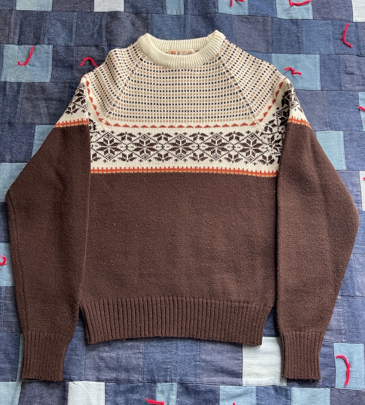 Vintage 50s 60s Fair Isle Acrylic Sweater Fisherman Scandinavian Pattern Size S