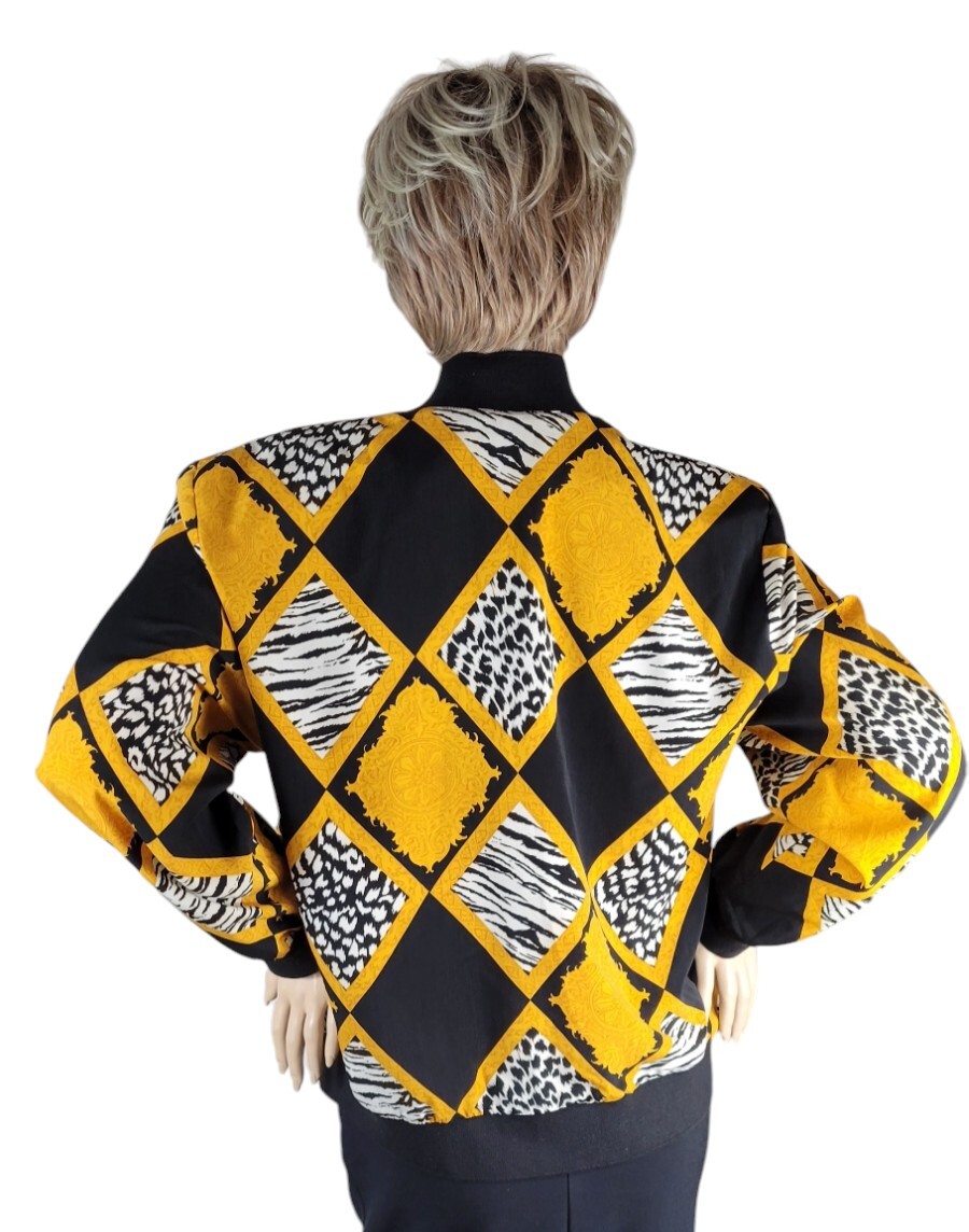 Vintage 90s Teddi Baroque Rococo Animal Print Leopard Lightweight Zip Jacket L