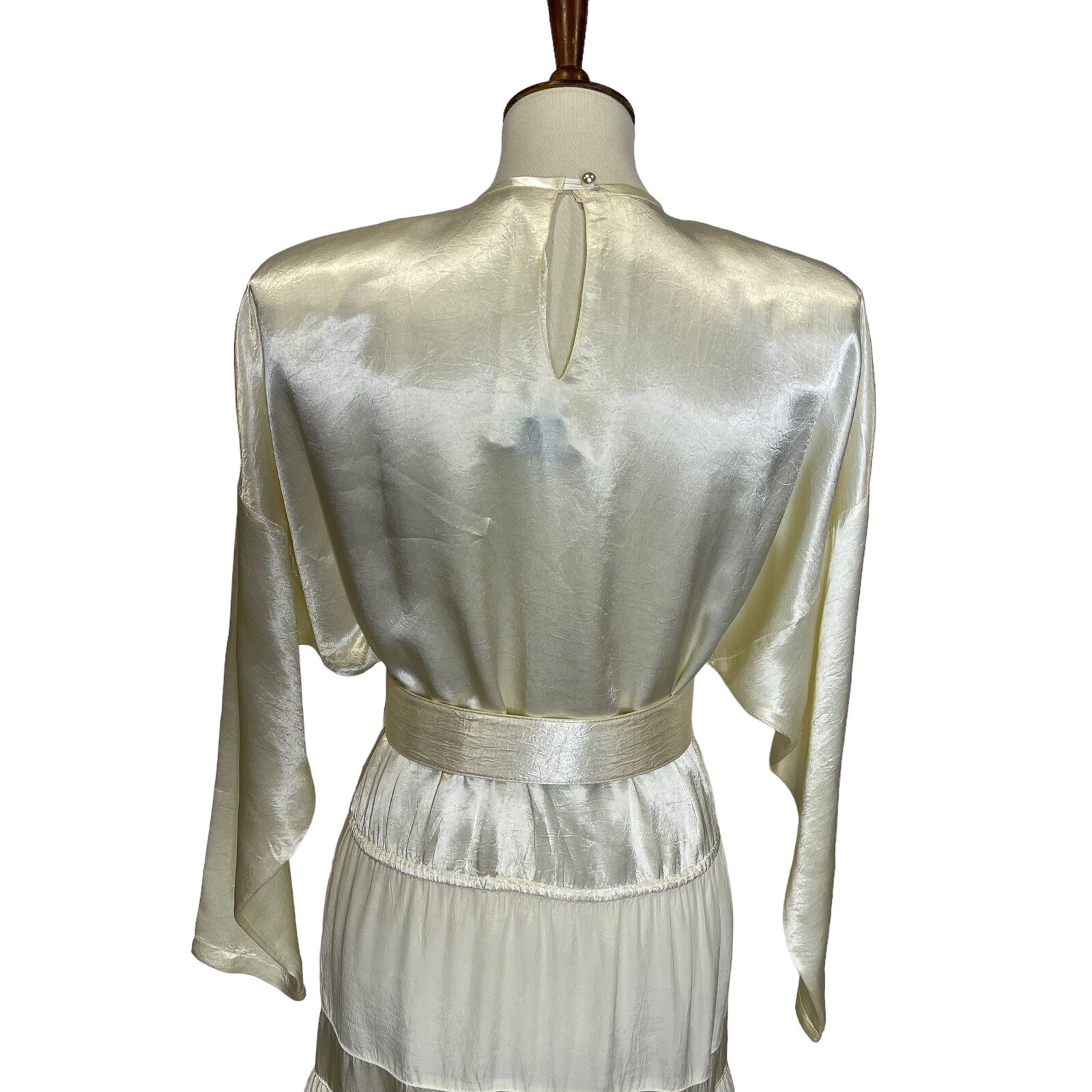 Vintage Choon California Ivory Satin Tiered Maxi Long Dress Belted USA Size 8?
