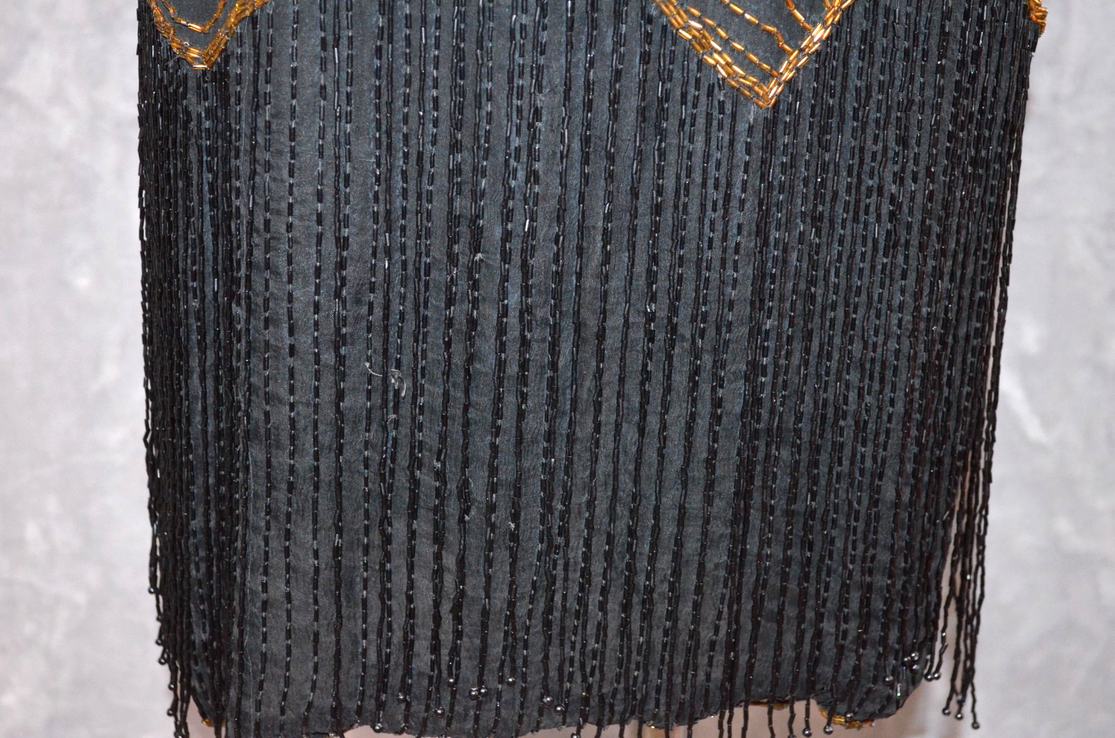Vanna White Original Silk Bead Tube Dress Womens M w/ Shawl Black & Gold