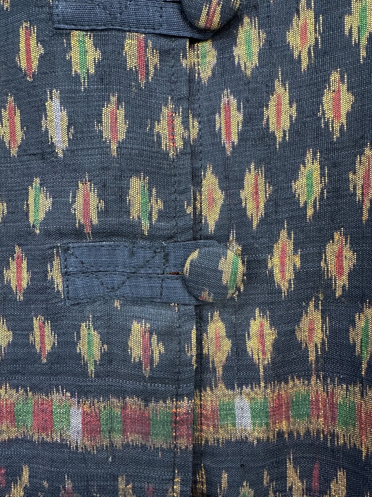 VTG Thai Womans 1990s Handwoven Black Ikat Silk Jacket Boho Thailand M READ