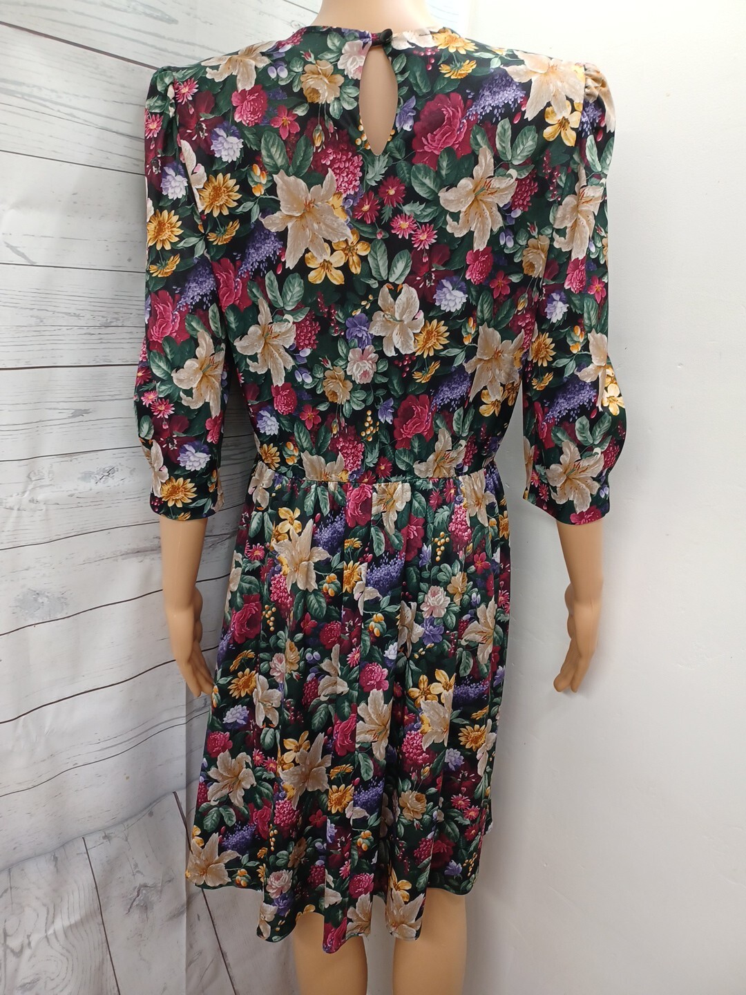 Vintage 80s Dress Floral Prior Tabby California Short Puffy Sleeves Secretary S