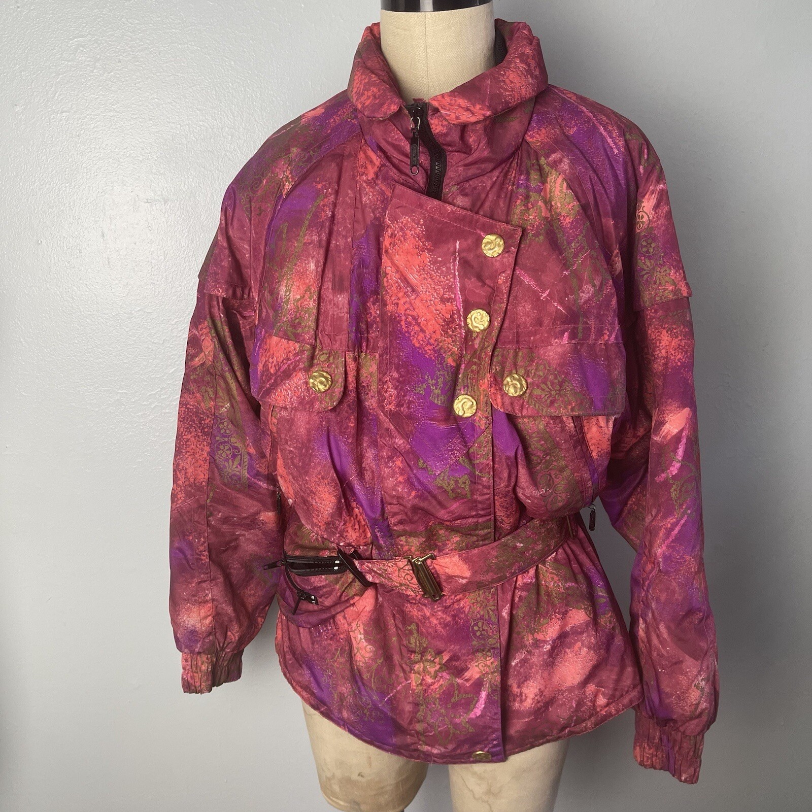 90s 1990s Knockout Pink, Purple and Gold Ski Coat with MATCHING FANNYPACK