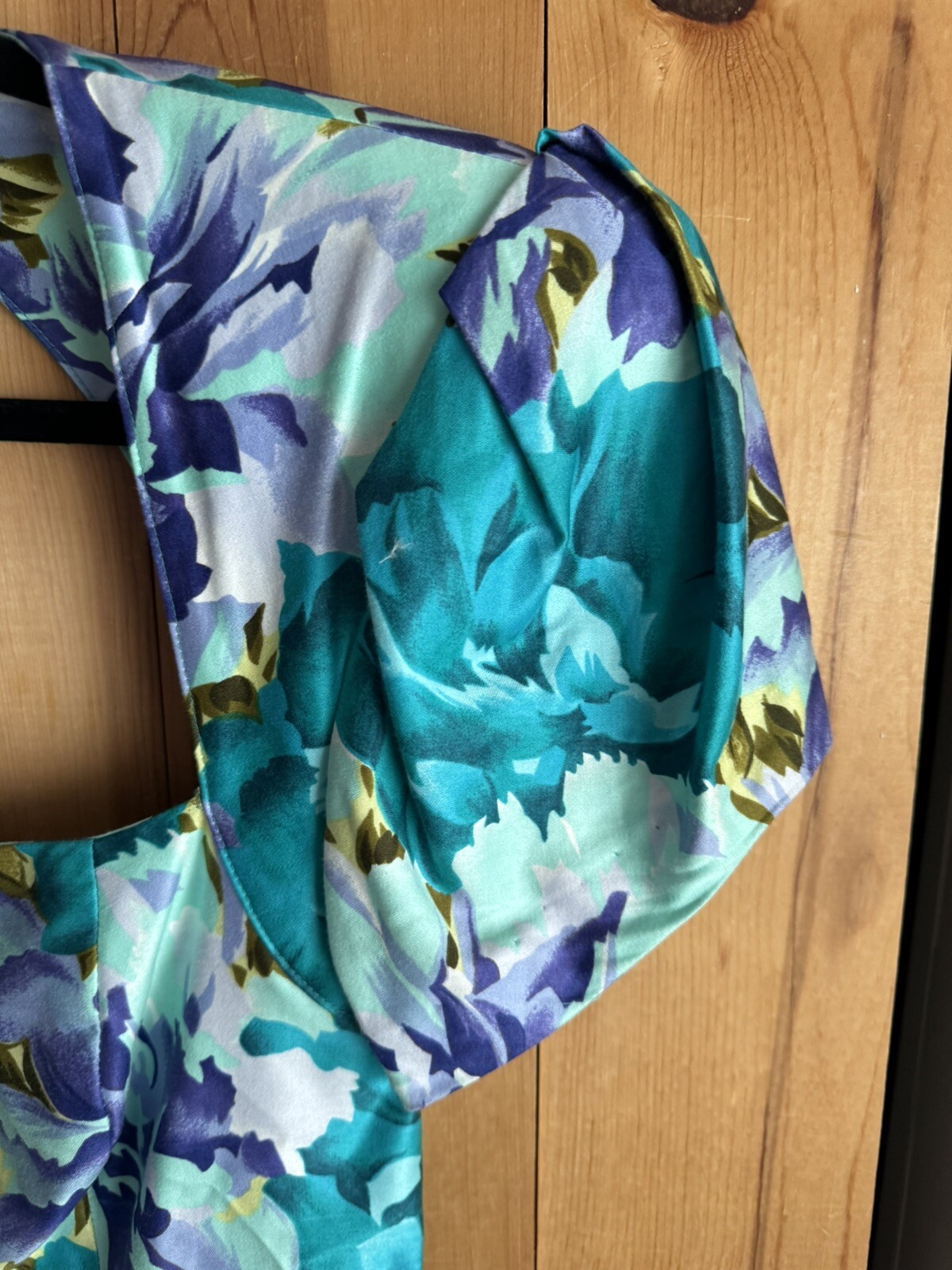 VTG 80s Barbara Barbara Floral Fitted Cotton Dress Bright Teal Bust 30 Waist 28