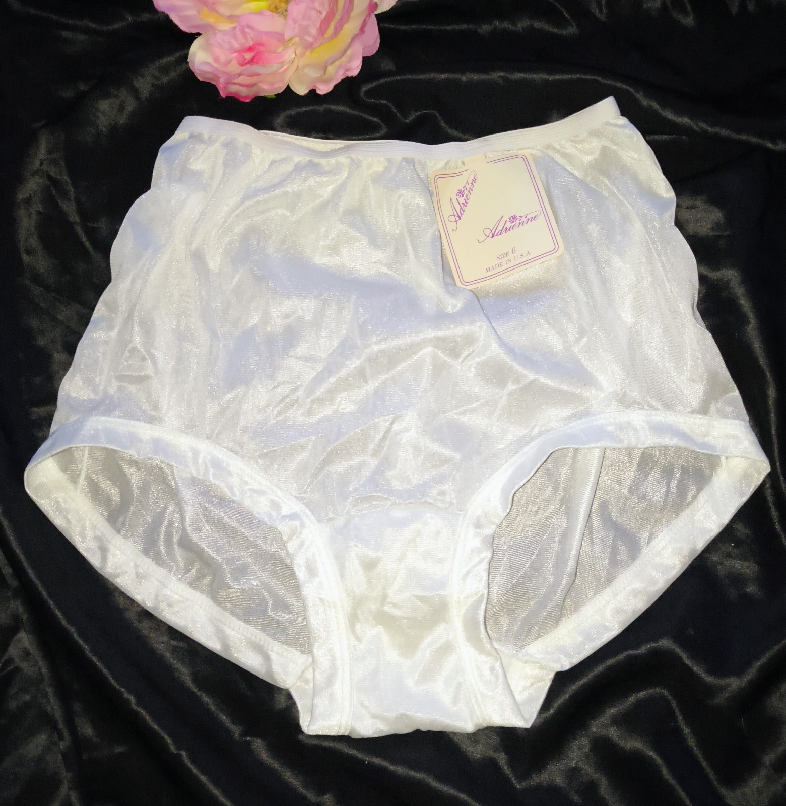 Vintage NWT Union Made Adrienne 100% Nylon Shimmering White Granny Panties M/6