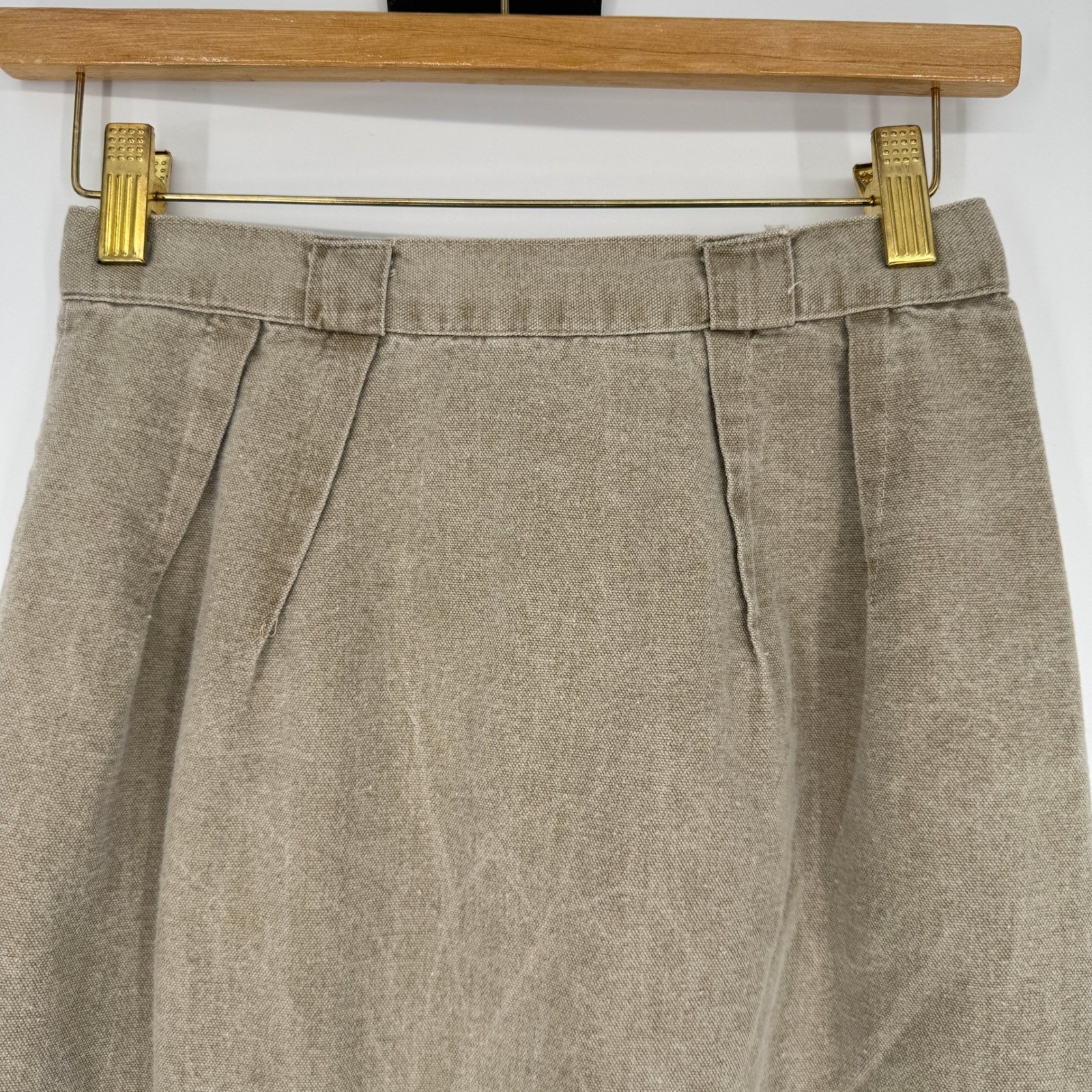 Vintage 90s High Waist Cotton Canvas Midi Skirt S Pleated Coastal Minimalist USA