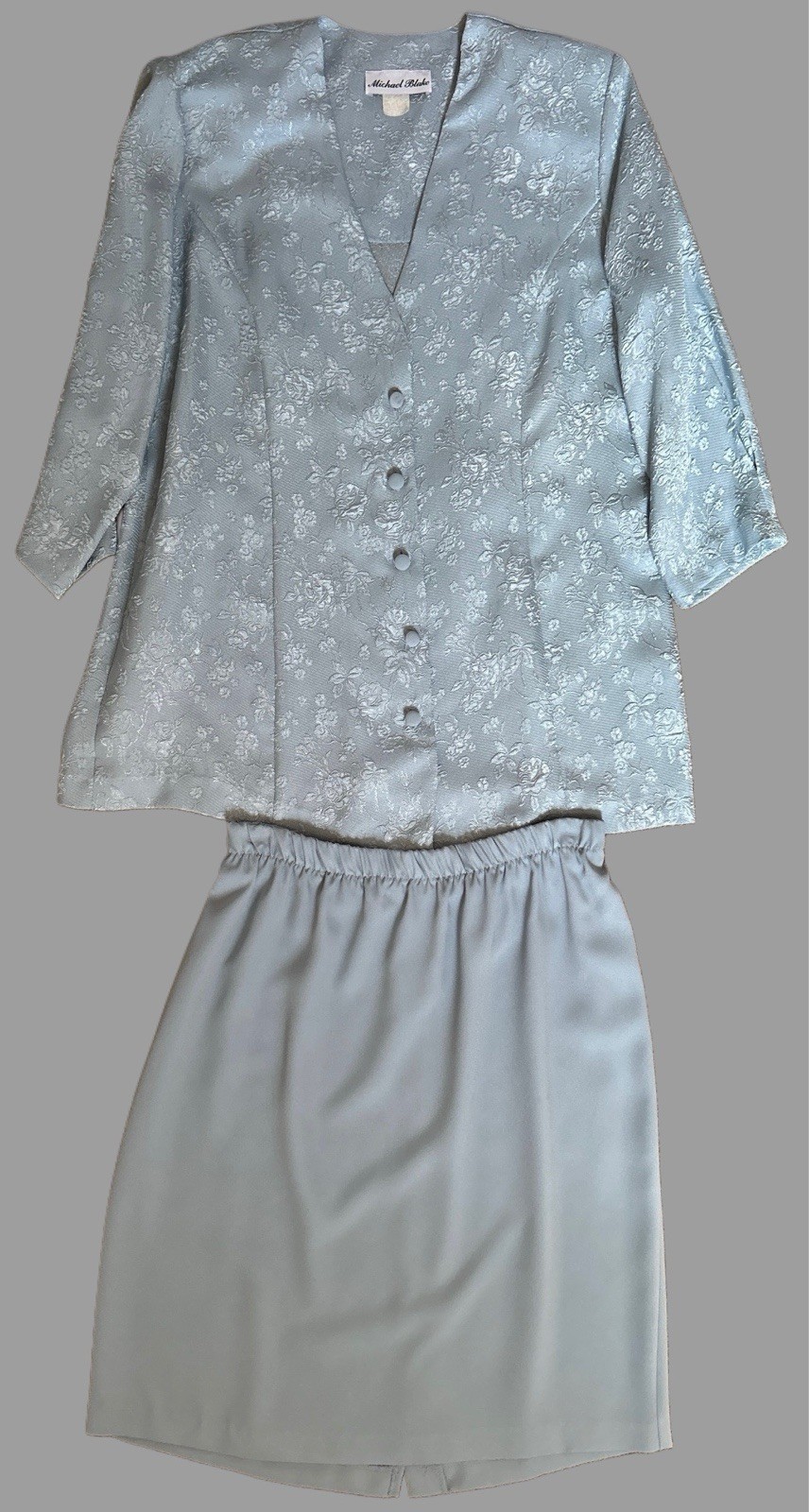 Vintage Michael Blake Dress 2 Piece Set Top Skirt Blue Wedding Formal Size 14P