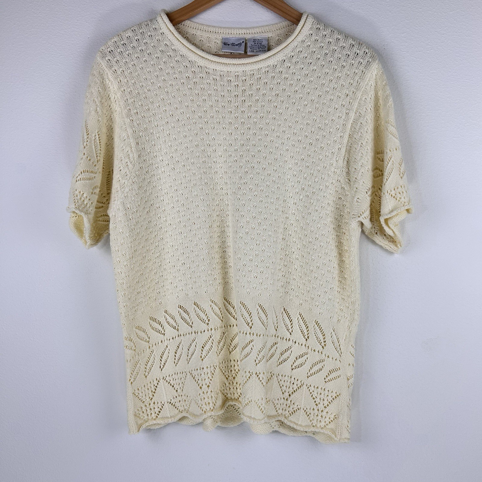 Two-Twenty Yellow Women’s Vtg 80s Coquette Short Sleeve Knitwear Pullover Size L
