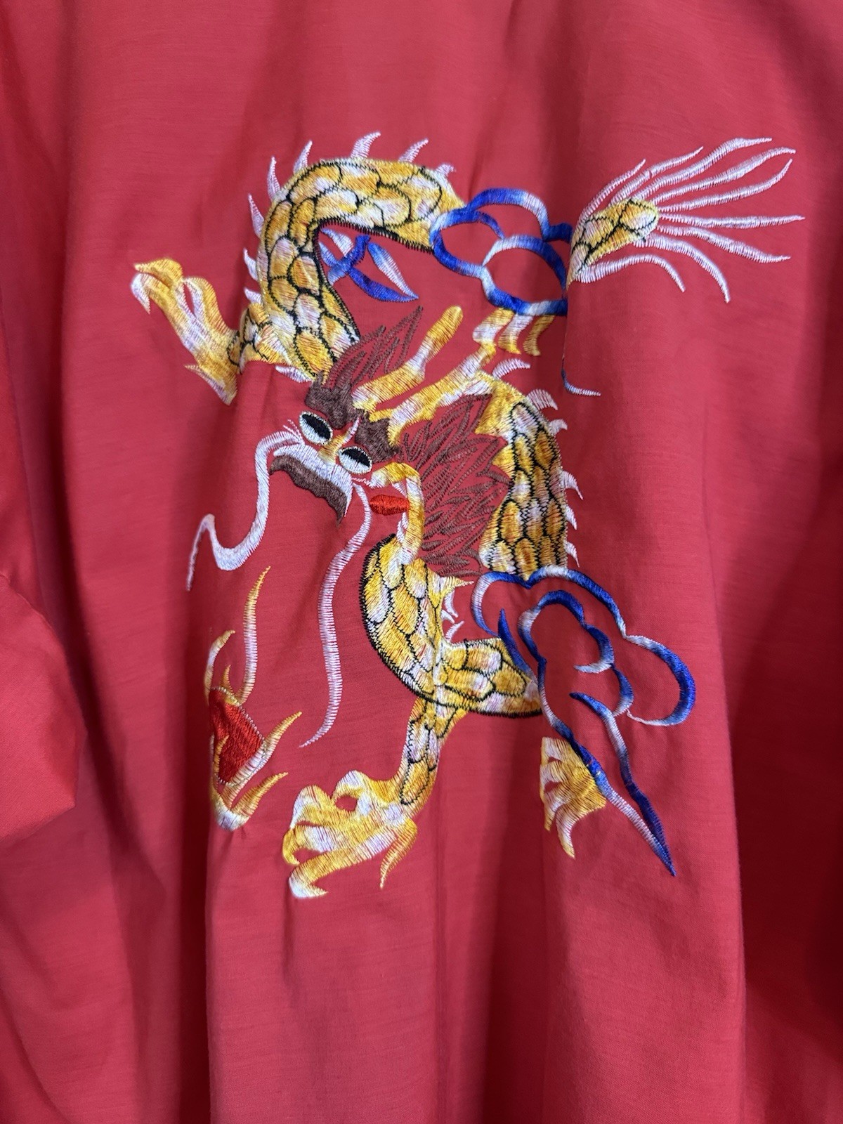Daffodil Vintage Chinese Dragon Robe Embroidered Kimono Red Cotton Blend OS