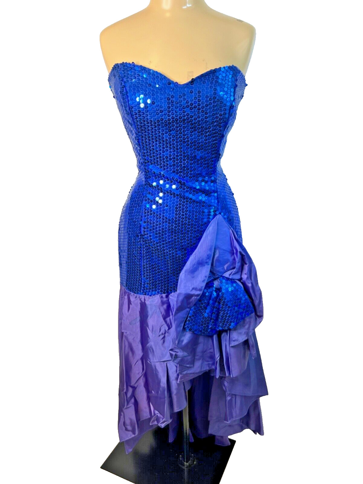Vintage Nadine Sequins Sweetheart Prom Party Dress Gown Blue Plus 15 Union Made