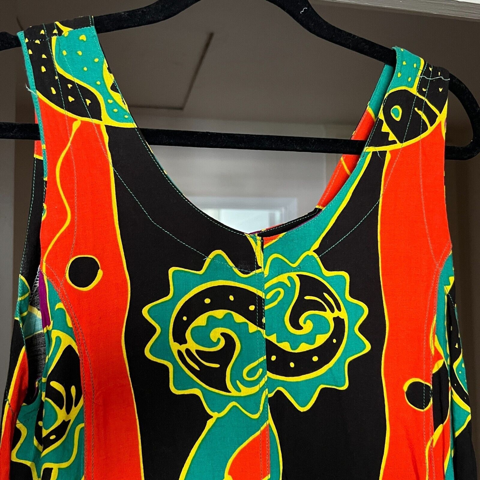 Vintage 90s Psychedelic Maxi Sun Dress Size M Flash Back Unlimited Rayon Boho