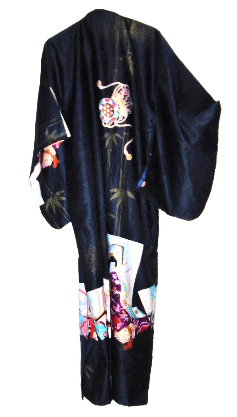 Vintage Navy Blue Asian Kimono Robe One Size