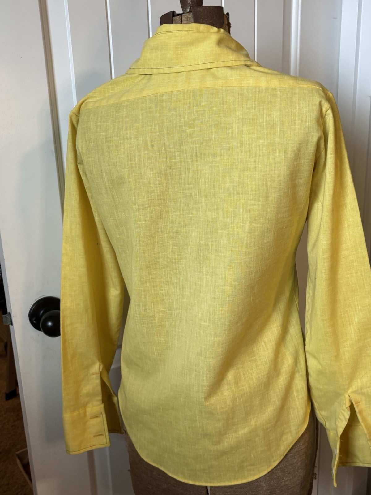 VTG 70s JCPenney Towncraft Yellow Western Shirt Butterfly Embroidered S/M