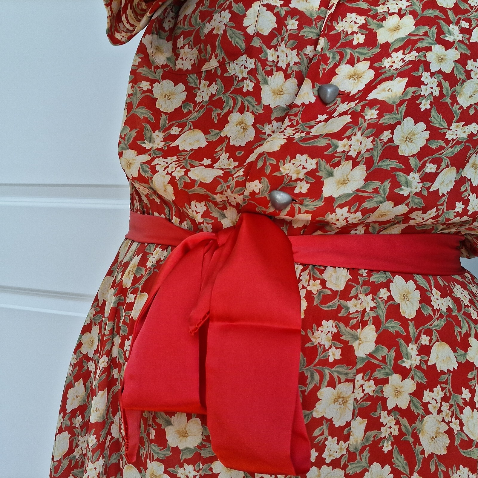 Vtg Warren Saks Fifth Ave Long Dress 10 Floral Buttons Relaxed A-line Short Sl.