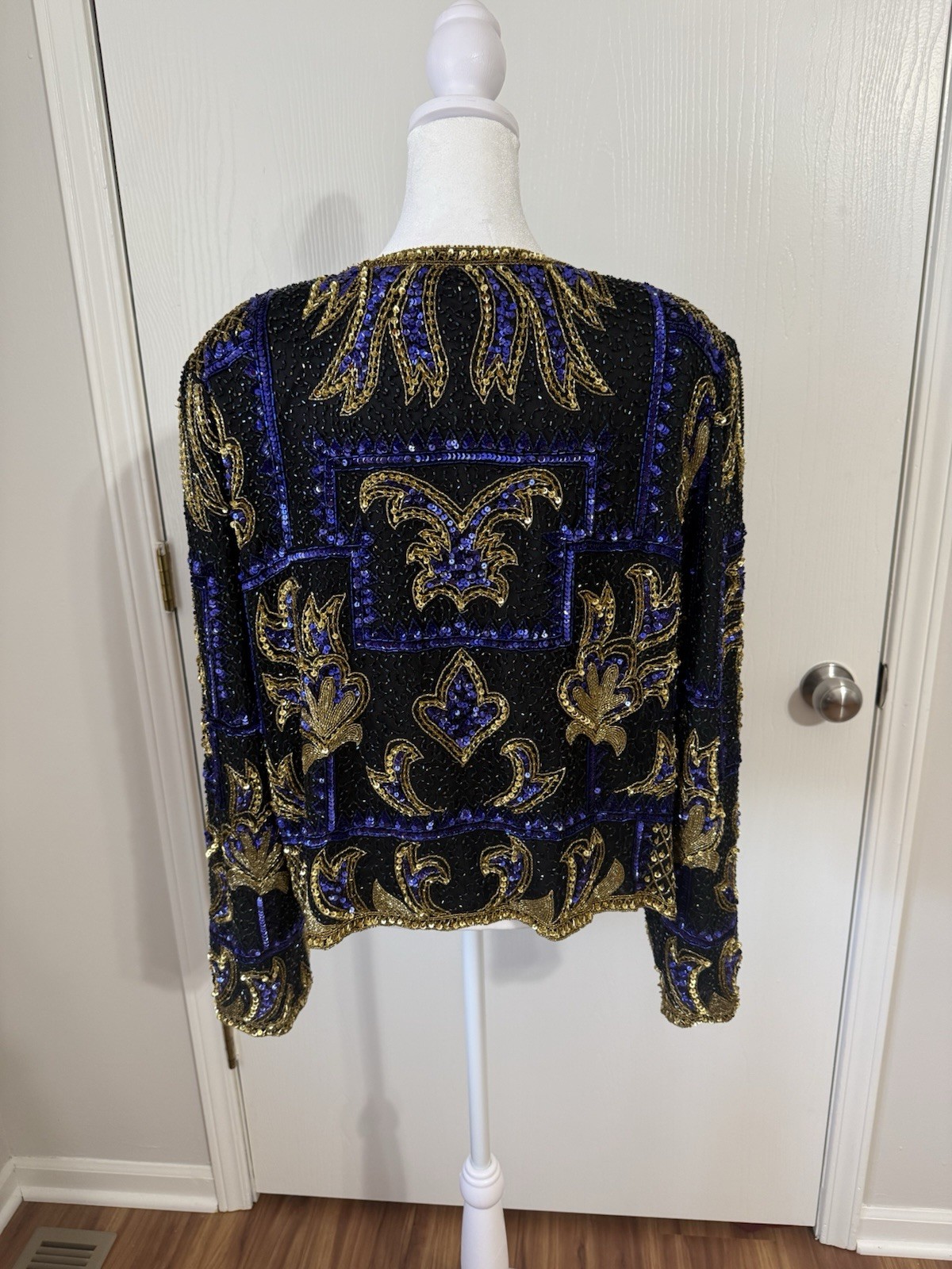 Vintage 80s Brilliante Sequin Beaded Purple and Gold Jacket Size Medium