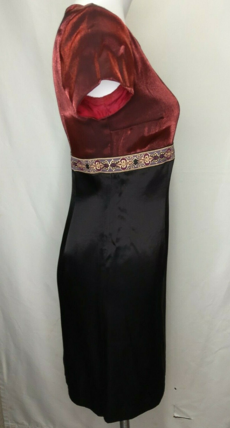 Vintage Taurus II Shimmery Rose Black Empire Waist Lined Dress Size 8 Petite