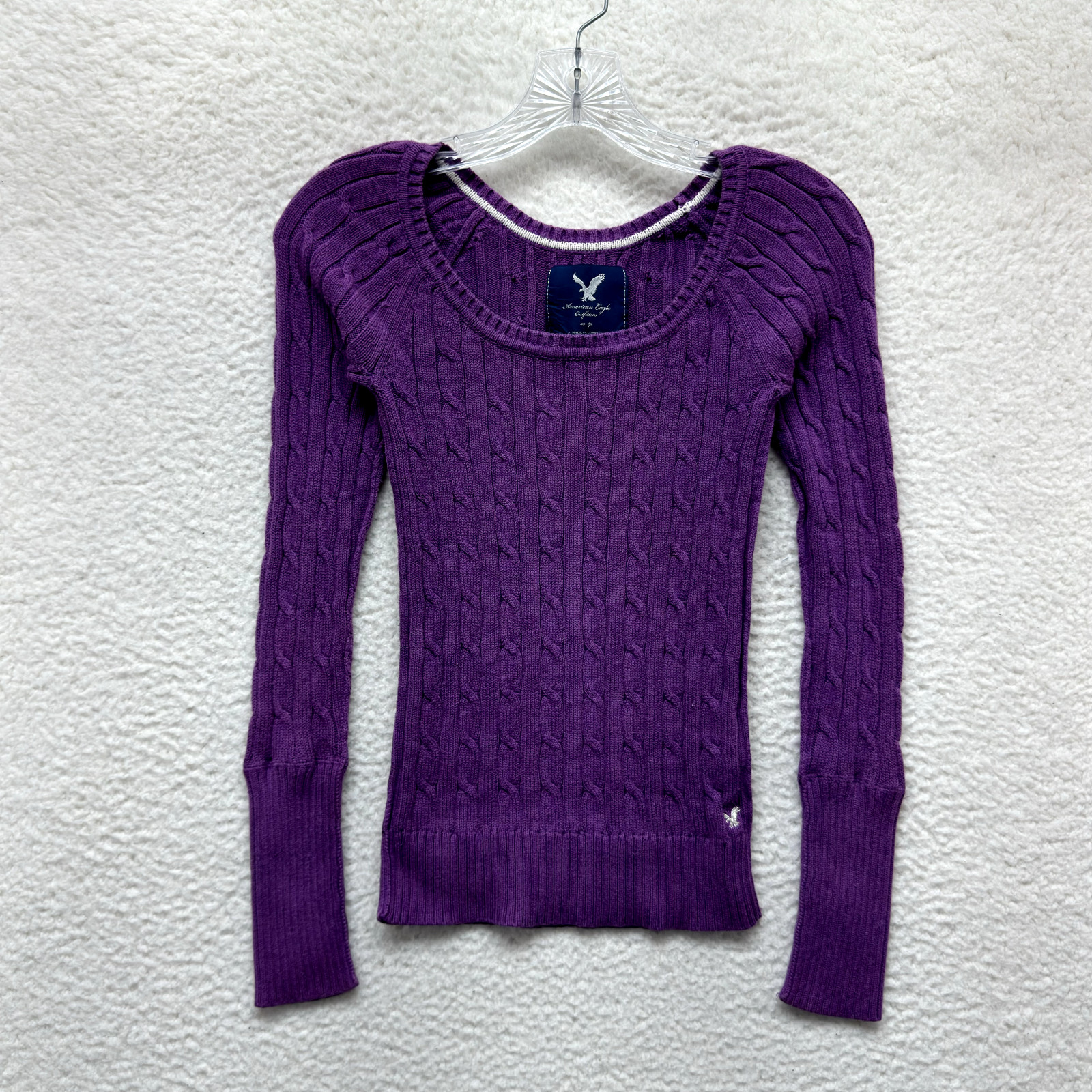 Y2K Vintage American Eagle Sweater XS Purple Cable Knit Bella Swan Fairy Grunge