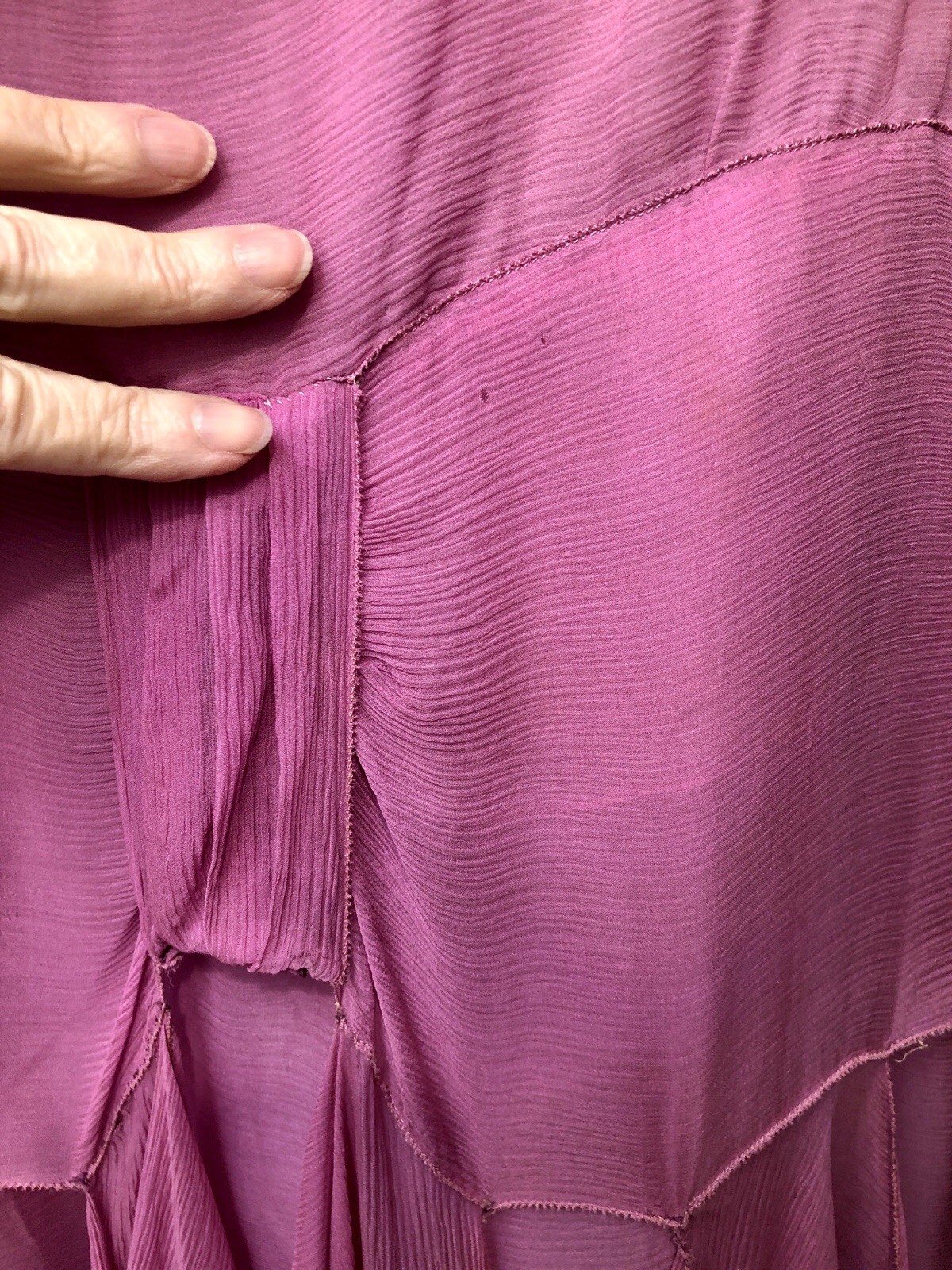 VTG 1920s ORCHID PINK SILK CREPE Great Gatsby Flapper Dress HANDKERCHIEF Hem