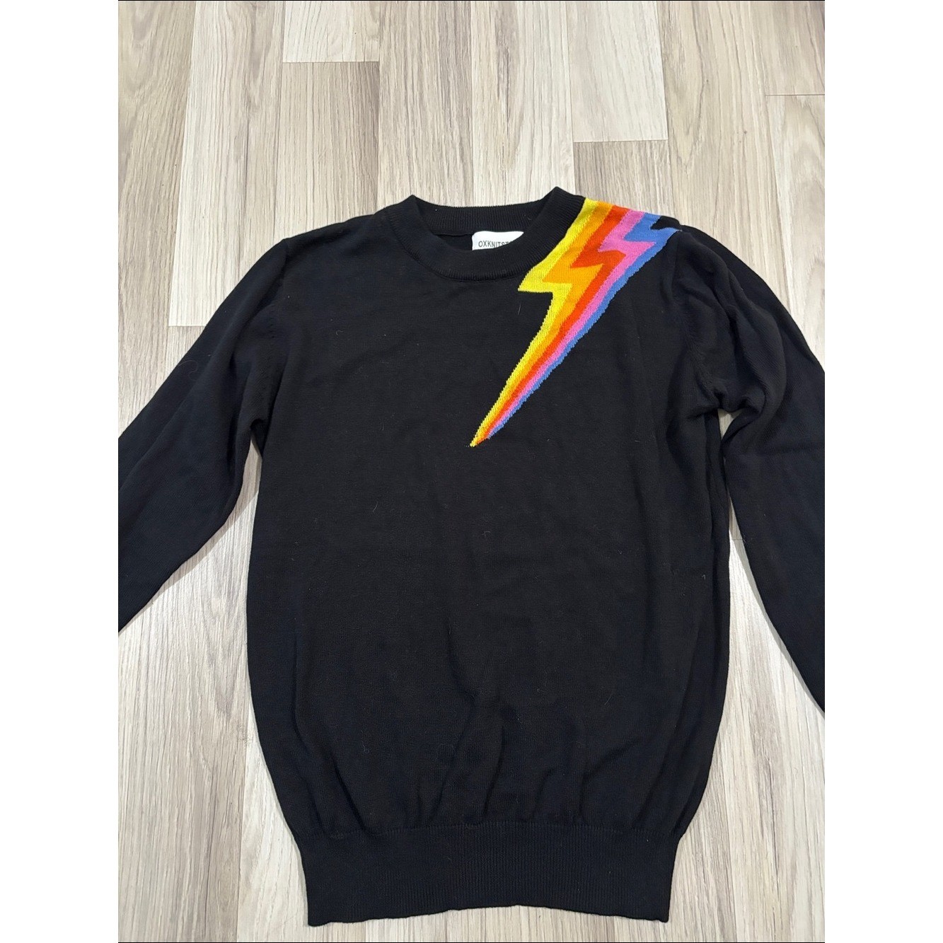 Oxknit Store Black Lighthing Bolt Retro 60’s Mod Style Knit Black Sweater Size S