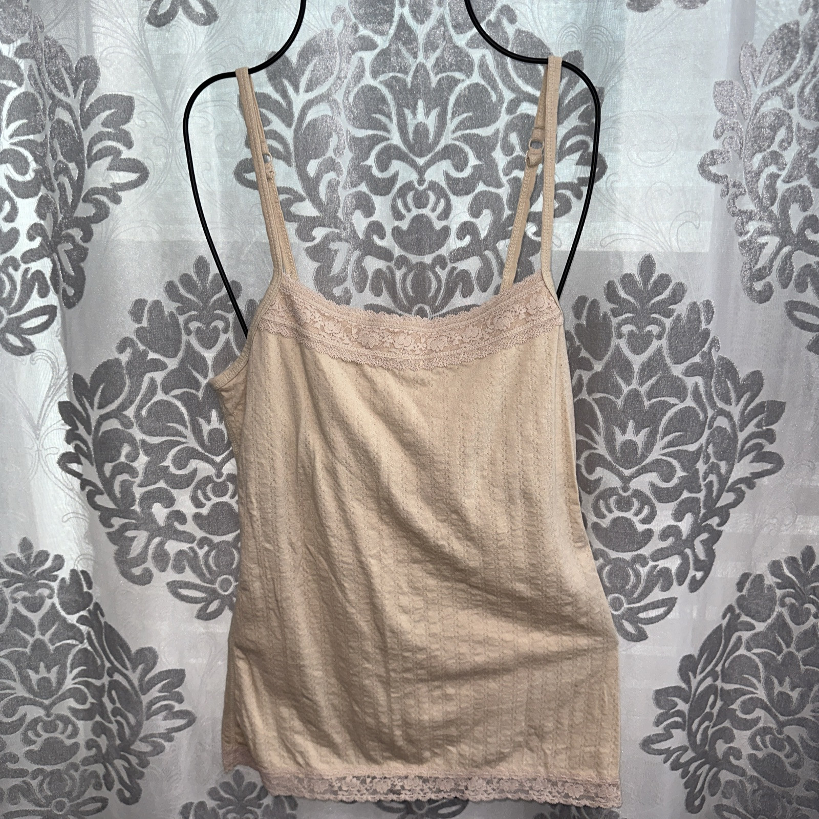 Y2K Mudd Sleep Cami Tank Top Tan Medium VTG 2000s Shelf Bra Tank Strappy Basic