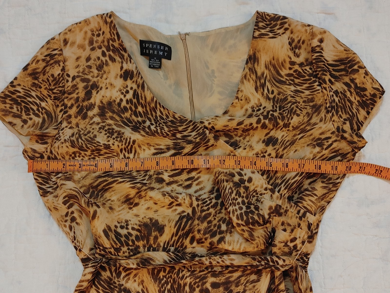 Vintage 90’s Spenser Jeremy 100% Silk Midi Wrap Dress sz 12 Animal Leopard Tiger