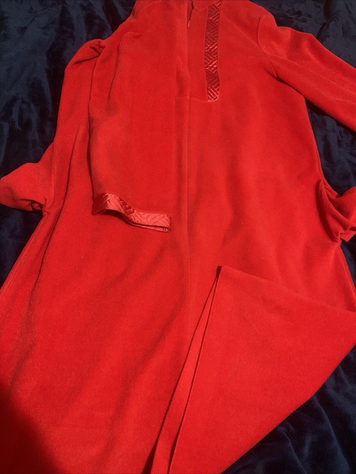 Vintage Vanity Fair Velour Zip House Coat / Robe Size Lg Red Quilted Detail